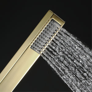 
                  
                    ceiling mounted rain shower 5 way Brushed Gold thermostatic shower system  with 6 body jets and wall mount rain shower and tub spout
                  
                