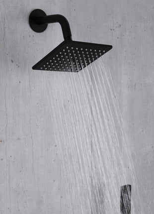 Bluetooth Music 64 LED colors 20 inch Matte Black flushed on rainfall waterfall mist shower systems 5 way thermostatic valve with 6 inch regular head and touch panel