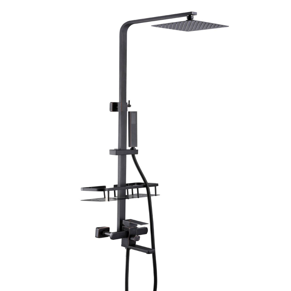 Oil Rubbed Bronze Square Rain Shower Faucet System Tub Mixer Hand Sprayer Oil Rubbed Bronze