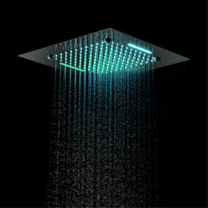 
                  
                    Chrome 20 Inch Flushed Ceiling Mount Rainfall Waterfall Mist 64 LED Light Bluetooth Music Shower Head 5 Way Thermostatic Shower Faucet Set with Body Jets and Touch Panel
                  
                