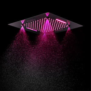 
                  
                    Chrome 20 Inch Flushed Ceiling Mount Rainfall Waterfall Mist 64 LED Light Bluetooth Music Shower Head 5 Way Thermostatic Shower Faucet Set with Body Jets and Touch Panel
                  
                