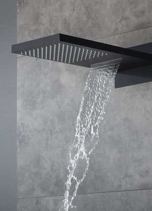 22inch rainfall and waterfall matte black 3 Way digital Thermostatic Shower Faucet with Sliding bar