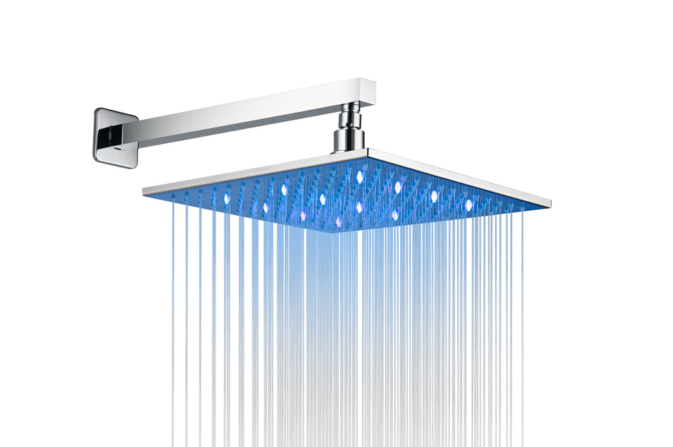 12 inch or 16 inch LED Chrome wall mounted Rain shower with body jets 3 way pressure balance  digital display rough in valve