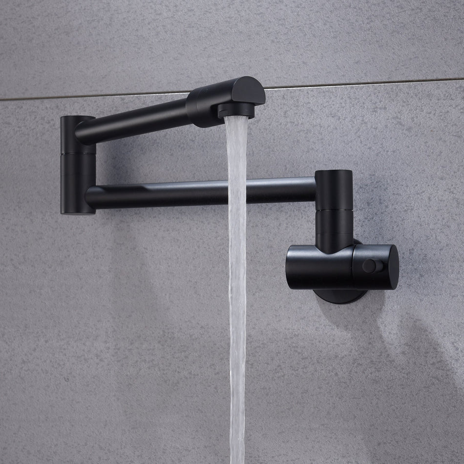 Matte black wall mount pot filler faucet solid brass folding kitchen faucet single hole two handls