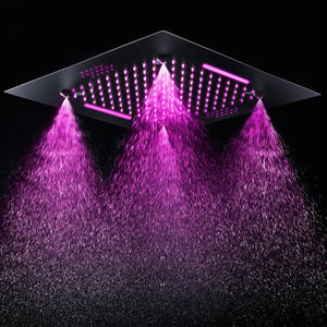 
                  
                    Bluetooth Music 64 LED colors 20 inch Matte Black flushed on rainfall waterfall mist shower systems 5 way thermostatic valve with 6 inch regular head and touch panel
                  
                