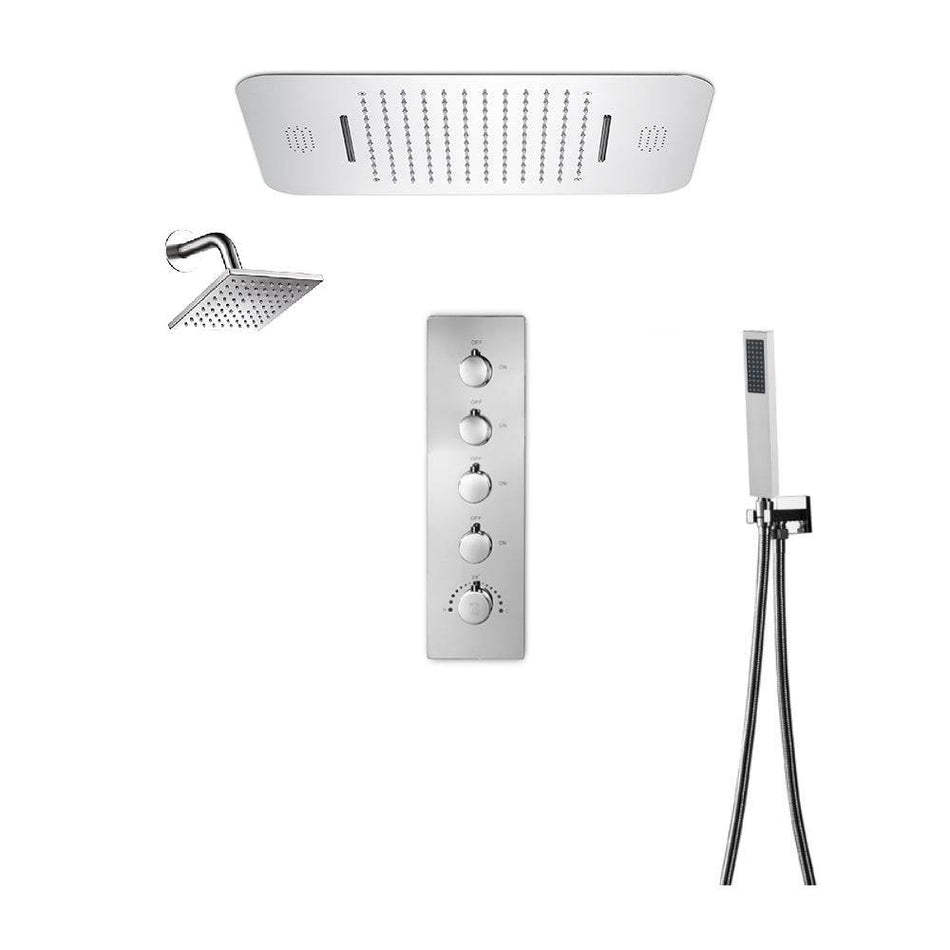 64 LED colors Brushed nickel music led flushed in 23x15inch shower head 4 way thermostatic shower valve with regular shower head