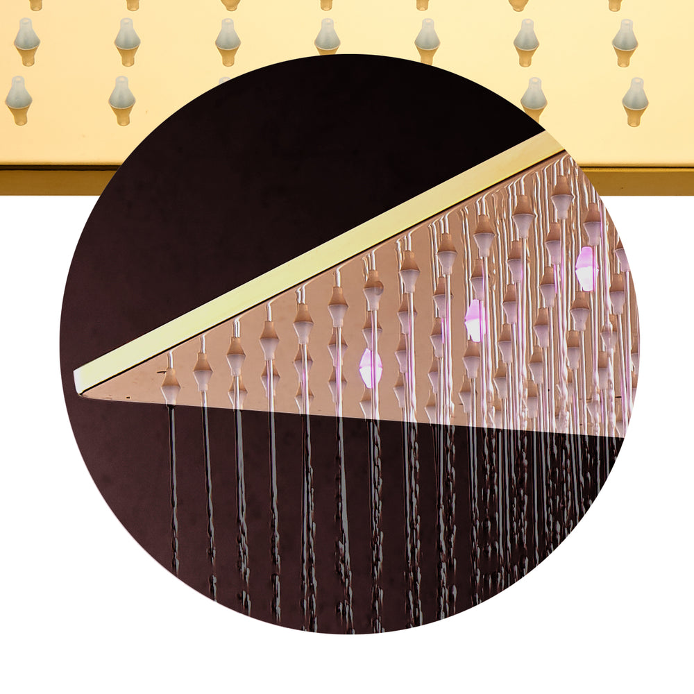 Polished Gold 3 LED light Rainfall Shower Head