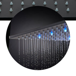 
                  
                    Matte Black Ceiling Mount 12 inch or 16 Inch Rainfall Shower Head Wall Mount 6 Inch High Water Pressure Regular Shower Head 4 Way Thermostatic Shower Faucet Set with Body Jets
                  
                