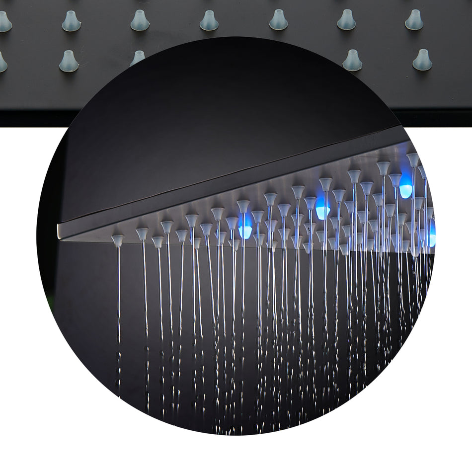 12 INCH or 16 INCH 3 LED color lights ceiling mounted 3 way matte black pressure balance Digital display rain showers with 6 body jets