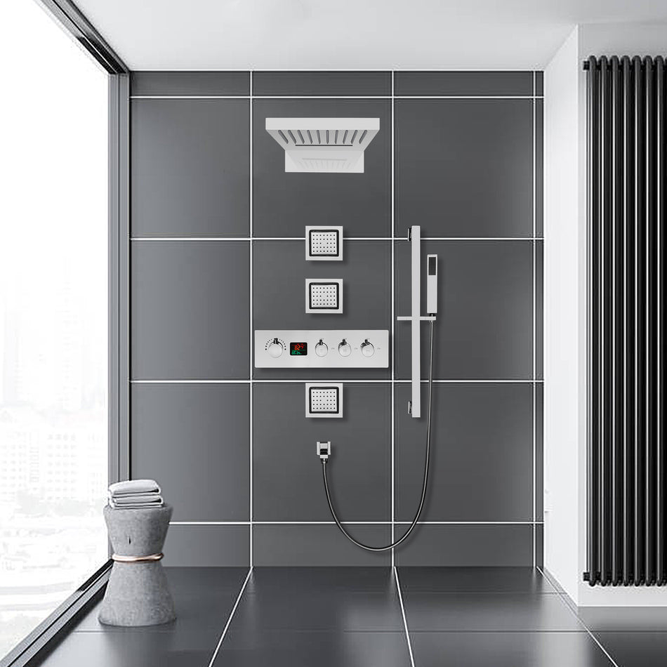 22inch rainfall and waterfall Chrome 4 Way digital Thermostatic Shower Faucet with 4inch Body Jet