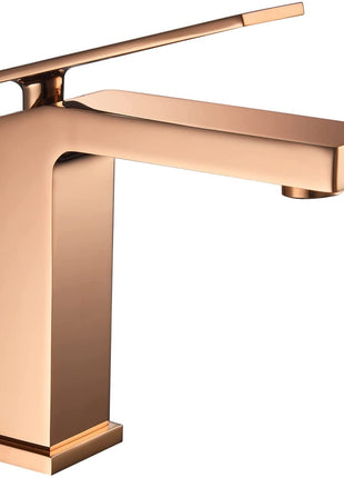 Single Handles Bathroom Sink faucets with Brass pop up Overflow Drain (Rose Gold)