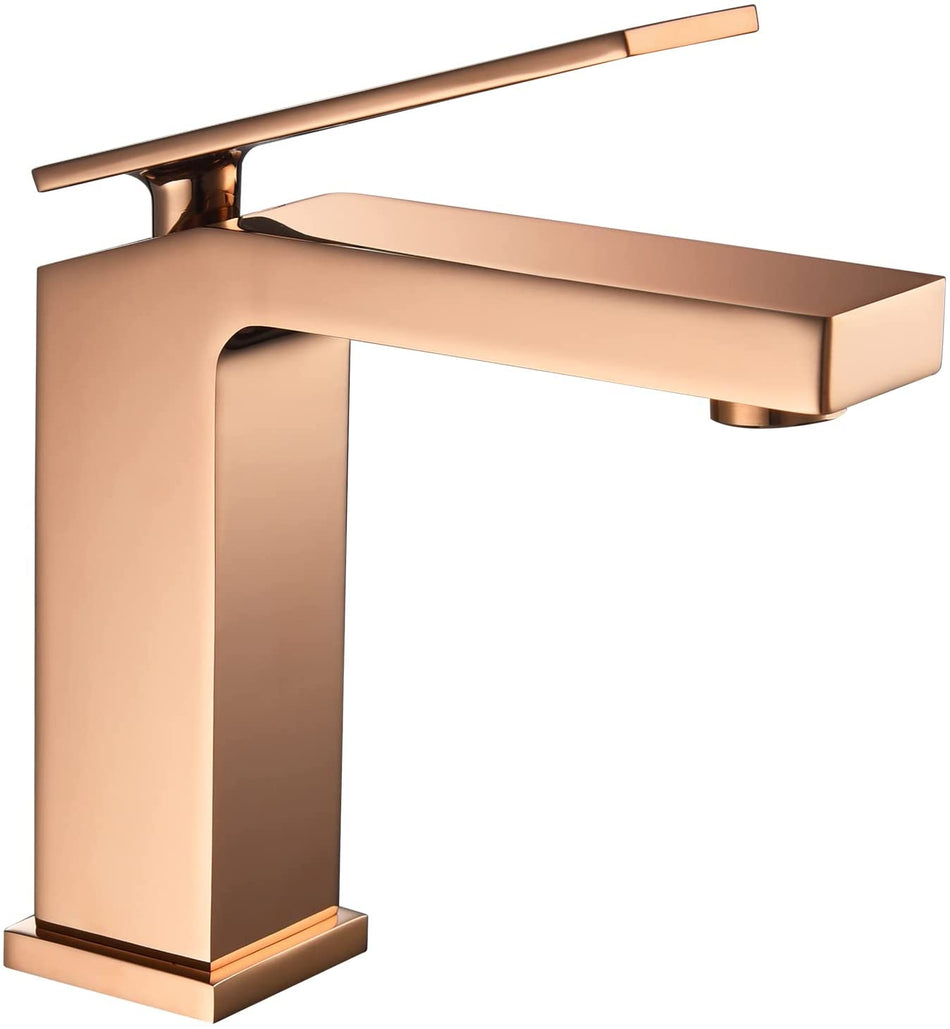 Single Handles Bathroom Sink faucets with Brass pop up Overflow Drain (Rose Gold)