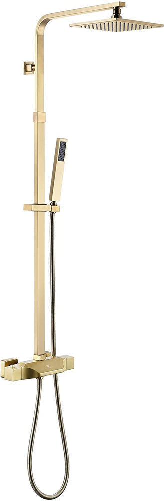 
                  
                    Brushed Gold 8'' rain shower head 3 function thermostatic exposed handle shower system with tub spout and handle shower
                  
                