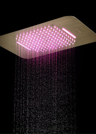 Brushed Gold Music LED Flushed in 23 X 15 inch or 20 x 20 inch shower head 5 way thermostatic shower system with regular head and body sprayers
