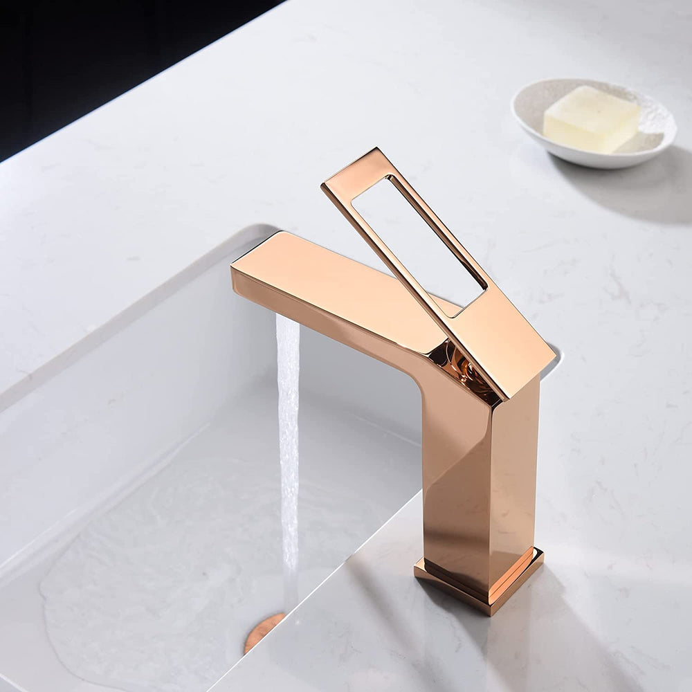 
                  
                    Single Handles Bathroom Sink faucets with Brass pop up Overflow Drain (Rose Gold)
                  
                