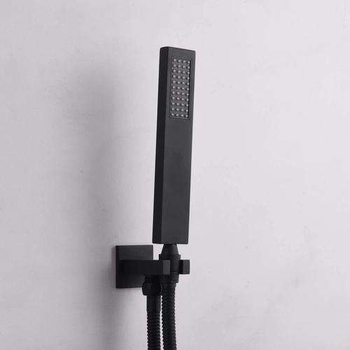 matte black handheld shower with shower holder and hose