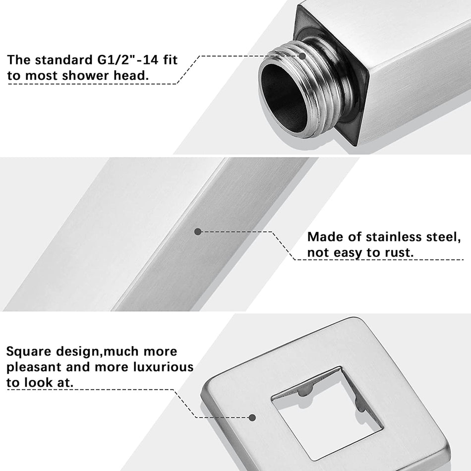 Brushed nickel 18inch  brass ceiling shower arm with flange