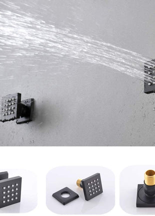 12 inch or 16 inch LED wall mounted shower head matte black 3 way thermostatic shower faucet with body jets and sliding bar