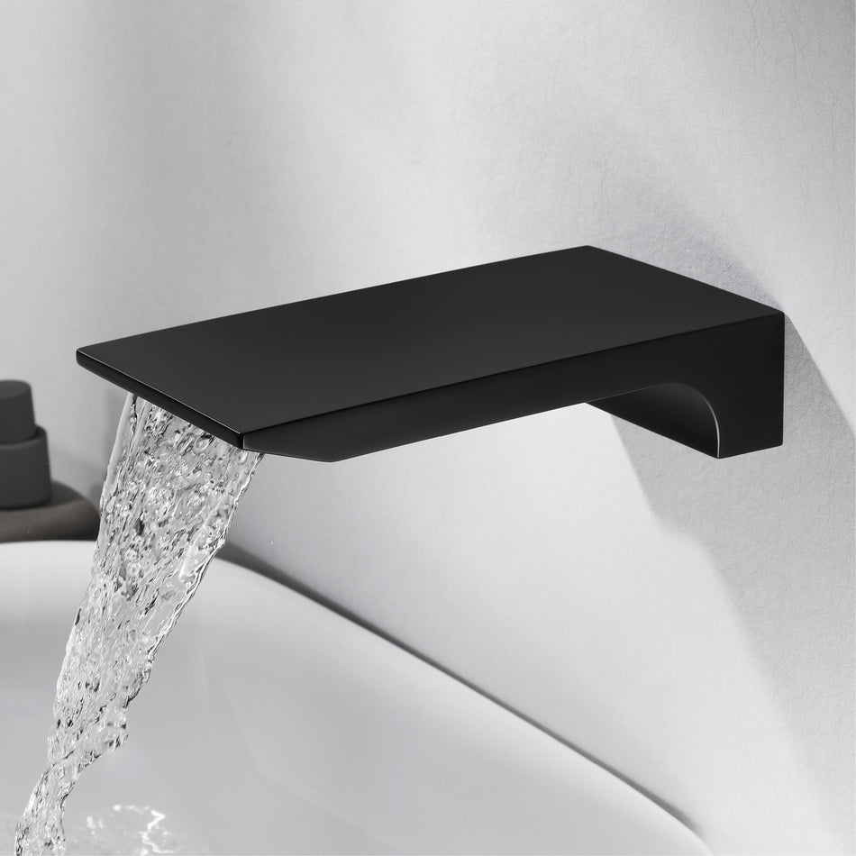 Waterfall Wall-mount Pressure balance Bath Tub Faucet with Handheld Shower Matte black