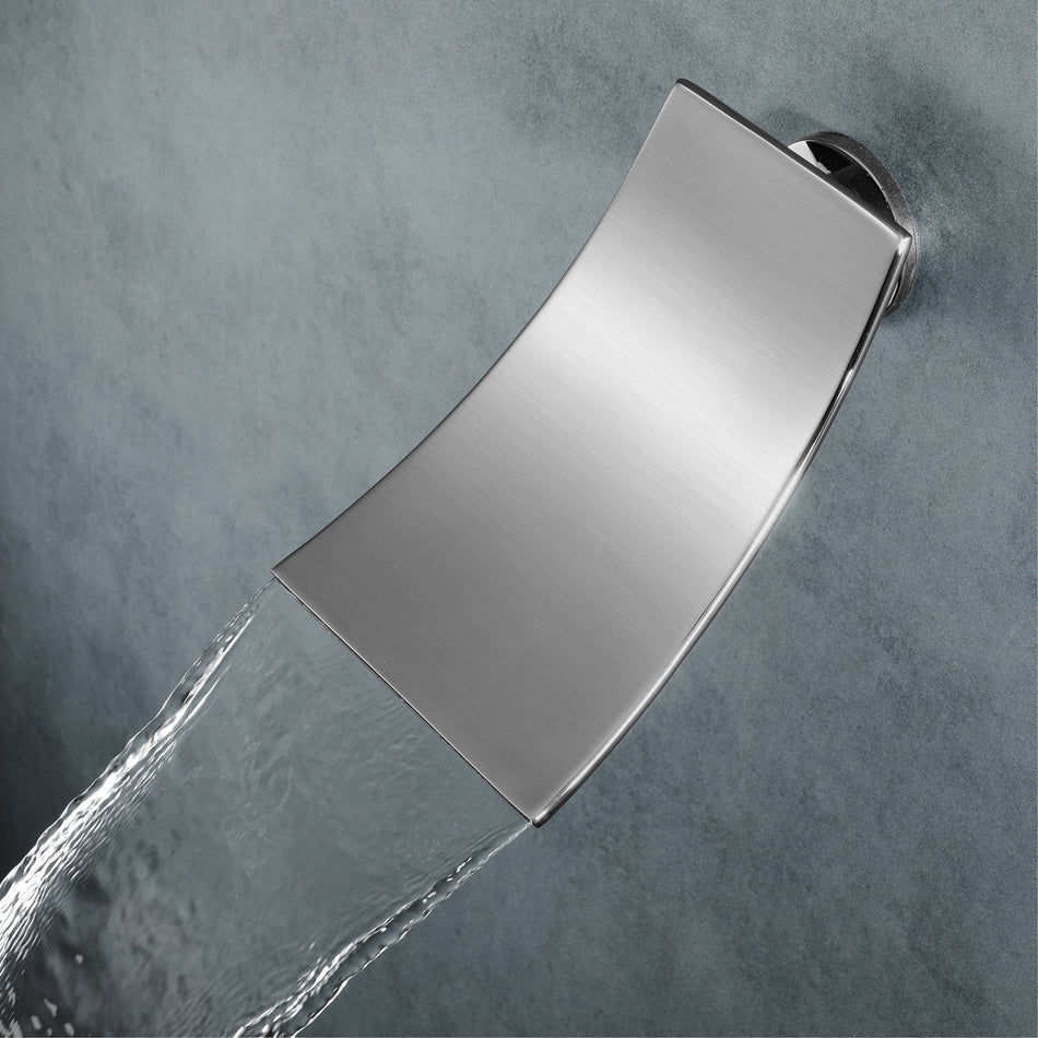 waterfall Brushed Nickel wall mount Dual Handle Bathroom Sink Faucets with Brass Pop up Overflow Drain