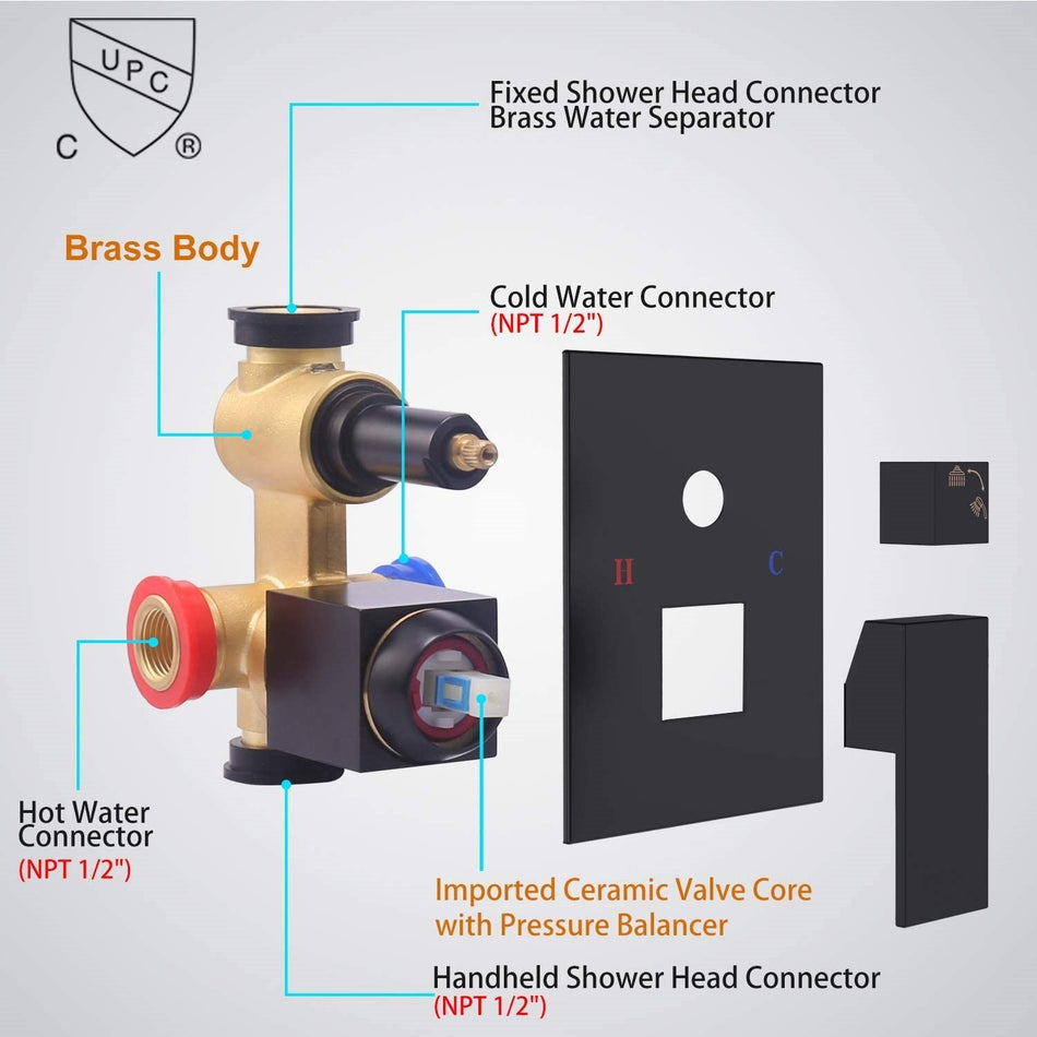 2 way brushed nickel or chrome or matte black rough in valve with trim