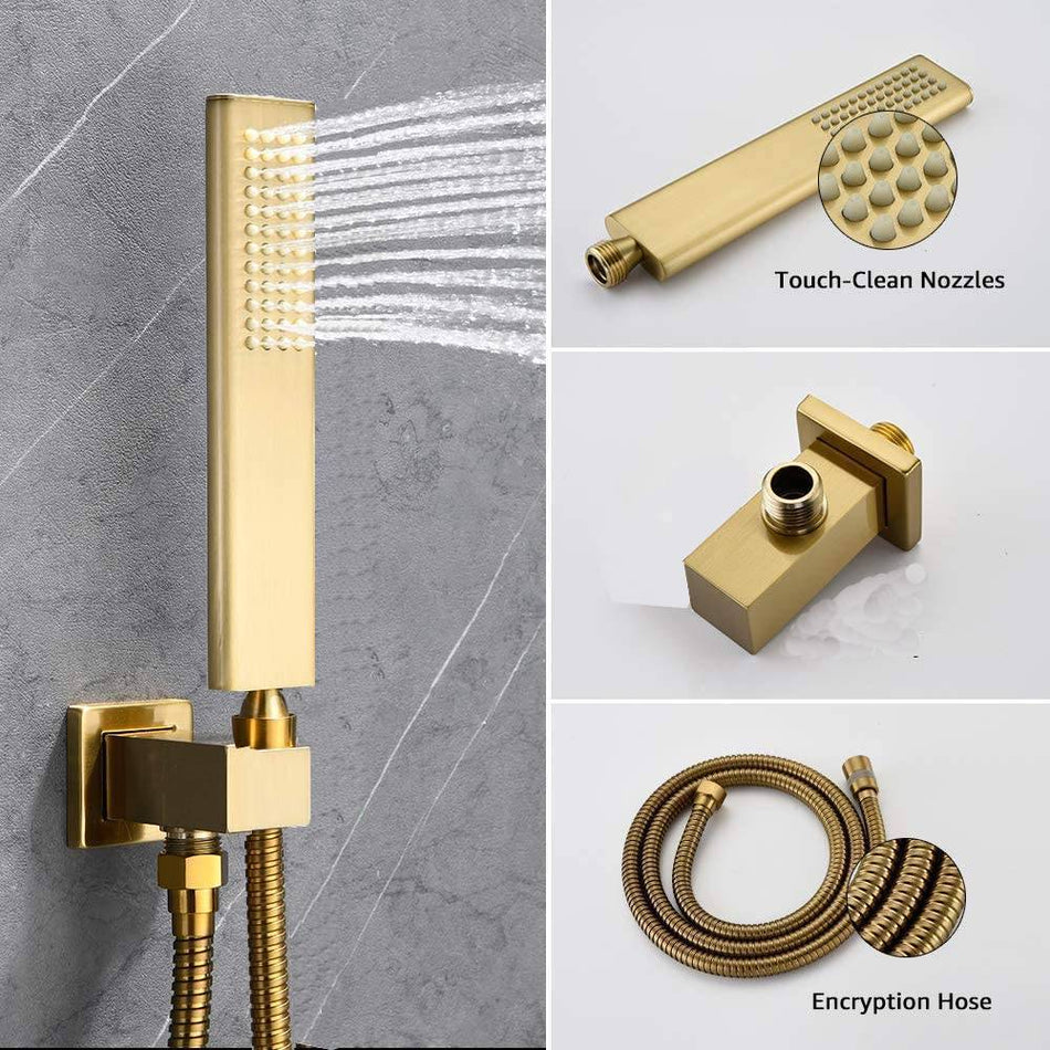 Brushed Gold brass handheld shower sprayer with hose and holder