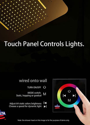 Matte Black 64-Color LED Lights Bluetooth Music Rainfall Waterfall 23 Inch Shower Head 4 Way Thermostatic Shower System with Body Jets
