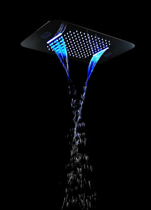 Matt Black Music LED Flushed in 23X 15inch shower head 4 way thermostatic valve that each function run all together and seperately