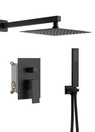 12inch 2 way Wall Mounted Matte Black Shower System with pressure balance Rough-in Valve Body and Trim