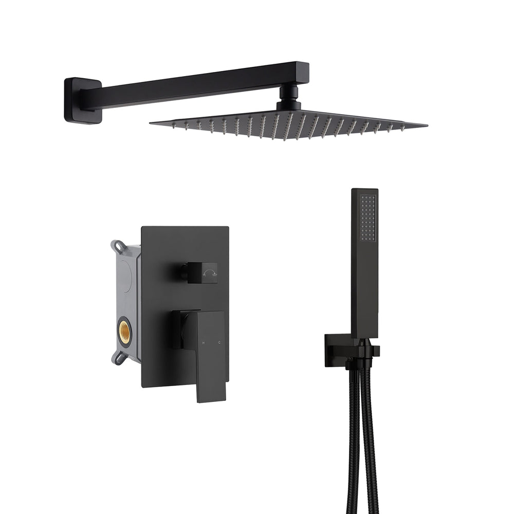 
                  
                    12inch 2 way Wall Mounted Matte Black Shower System with pressure balance Rough-in Valve Body and Trim
                  
                