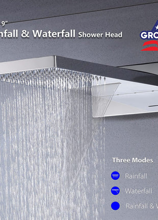 22 Inch Rainfall Waterfall Shower Head Chrome or brushed nickel