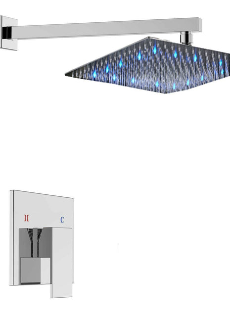 Chrome Bathroom LED Rainfall Shower Faucet Set With Single Handle Mixer Vavle