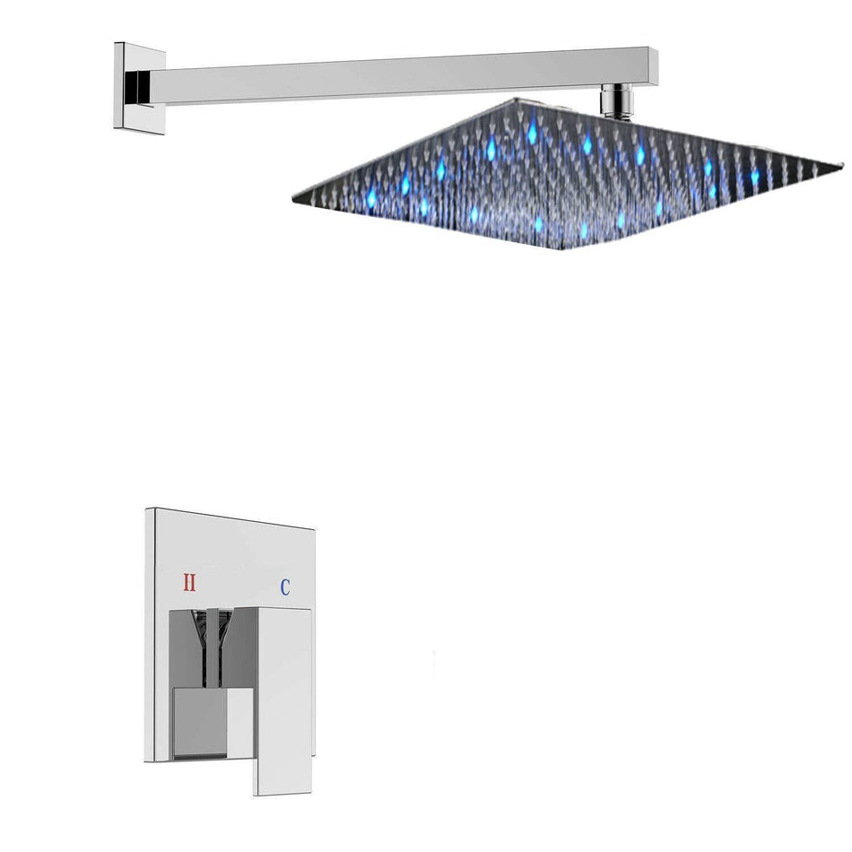 Chrome Bathroom LED Rainfall Shower Faucet Set With Single Handle Mixer Vavle