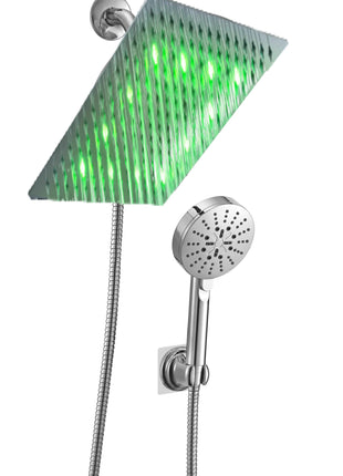 8'' LED stainless steel chrome shower head 3 way brass diverter 4'' handheld shower