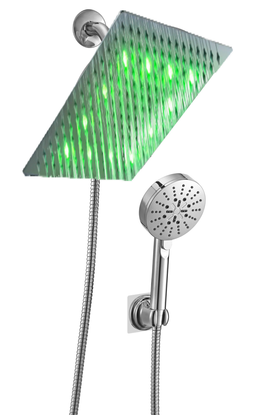 8'' LED stainless steel chrome shower head 3 way brass diverter 4'' handheld shower
