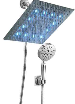 8'' LED stainless steel chrome shower head 3 way brass diverter 4'' handheld shower