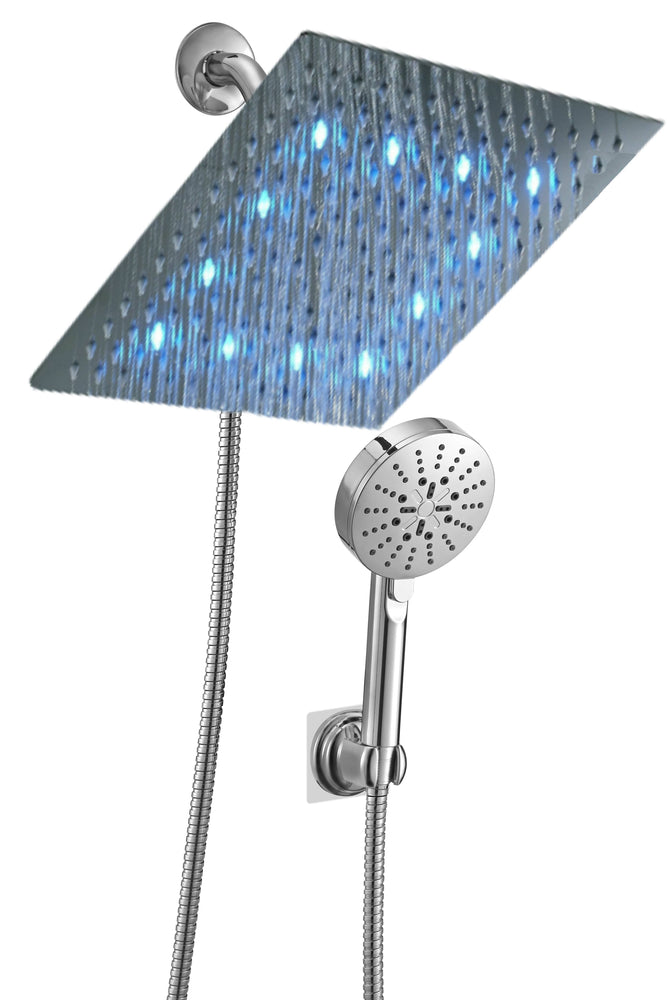 
                  
                    8'' LED stainless steel chrome shower head 3 way brass diverter 4'' handheld shower
                  
                