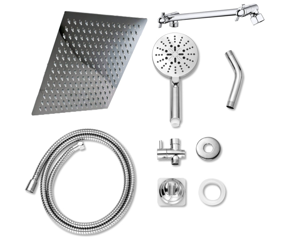8inch LED stainless steel adjustable arm chrome 3 way brass diverter 4'' handheld shower