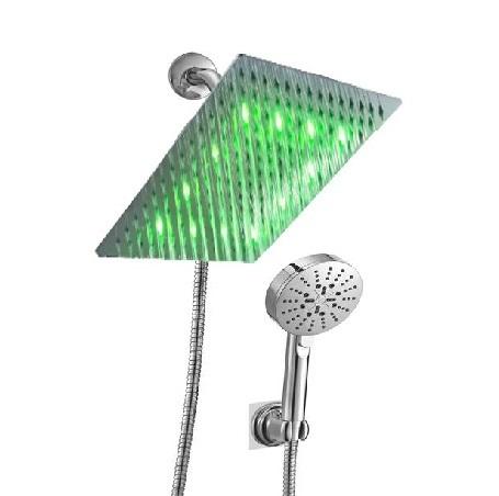 8'' LED stainless steel chrome shower head 3 way brass diverter 4'' handheld shower