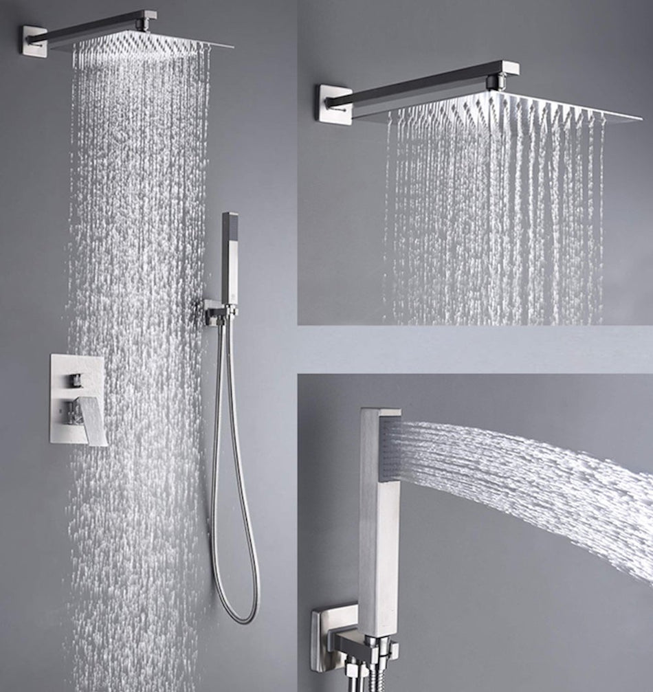12 inch or 16 Inch wall Mount Brushed Nickel Shower System Rough-in Valve Body and Trim