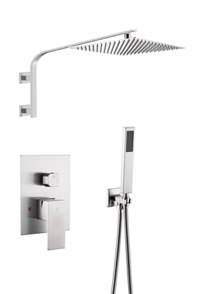 12 Inch Rain head big arc wall Mount Brushed Nickel Shower System two way or single way Rough-in Valve Body with trim