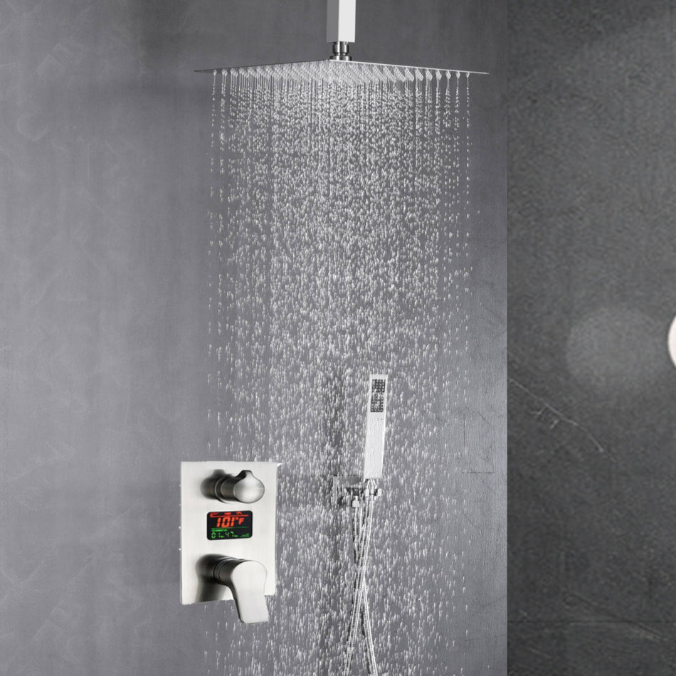 16inch ceiling mount rainfall showers 2 way digital display rough in valve with trim