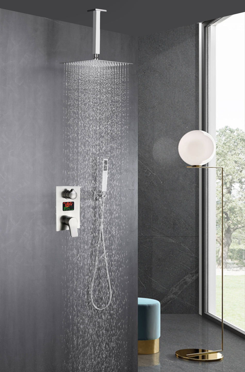 16inch ceiling mount rainfall showers 2 way digital display rough in valve with trim