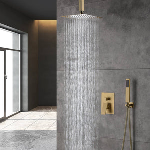 
                  
                    two way 12 Inch ceiling Mount Brushed Gold Pressure balance Shower System
                  
                
