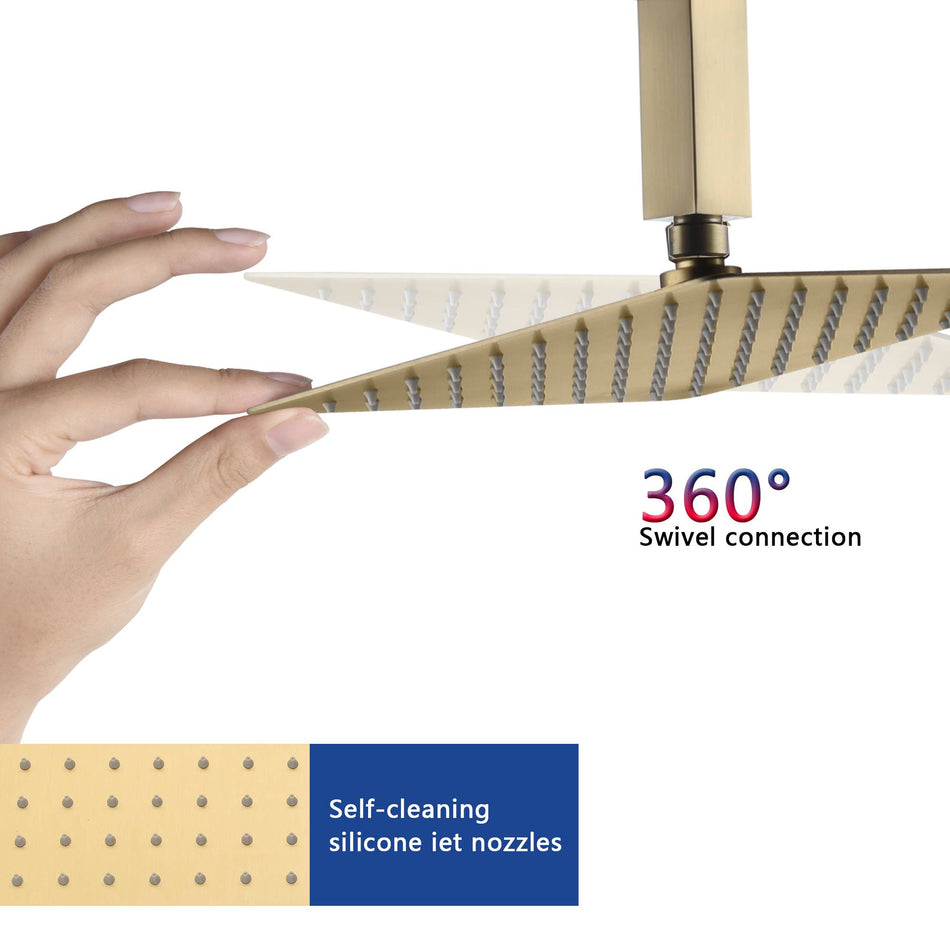two way 12 Inch ceiling Mount Brushed Gold Pressure balance Shower System