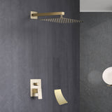 12 Inch wall Mount Brushed Gold Shower System Rough-in Valve Body and Trim with waterfall tub spout