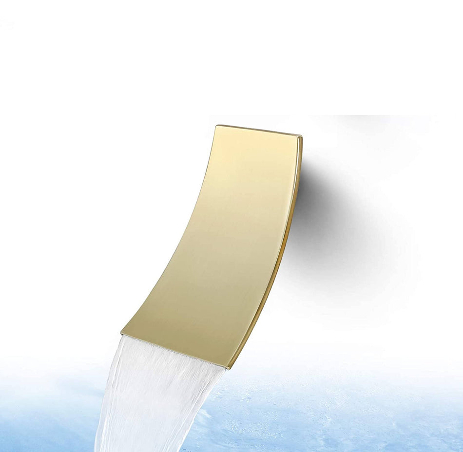 12 Inch wall Mount Brushed Gold Shower System Rough-in Valve Body and Trim with waterfall tub spout