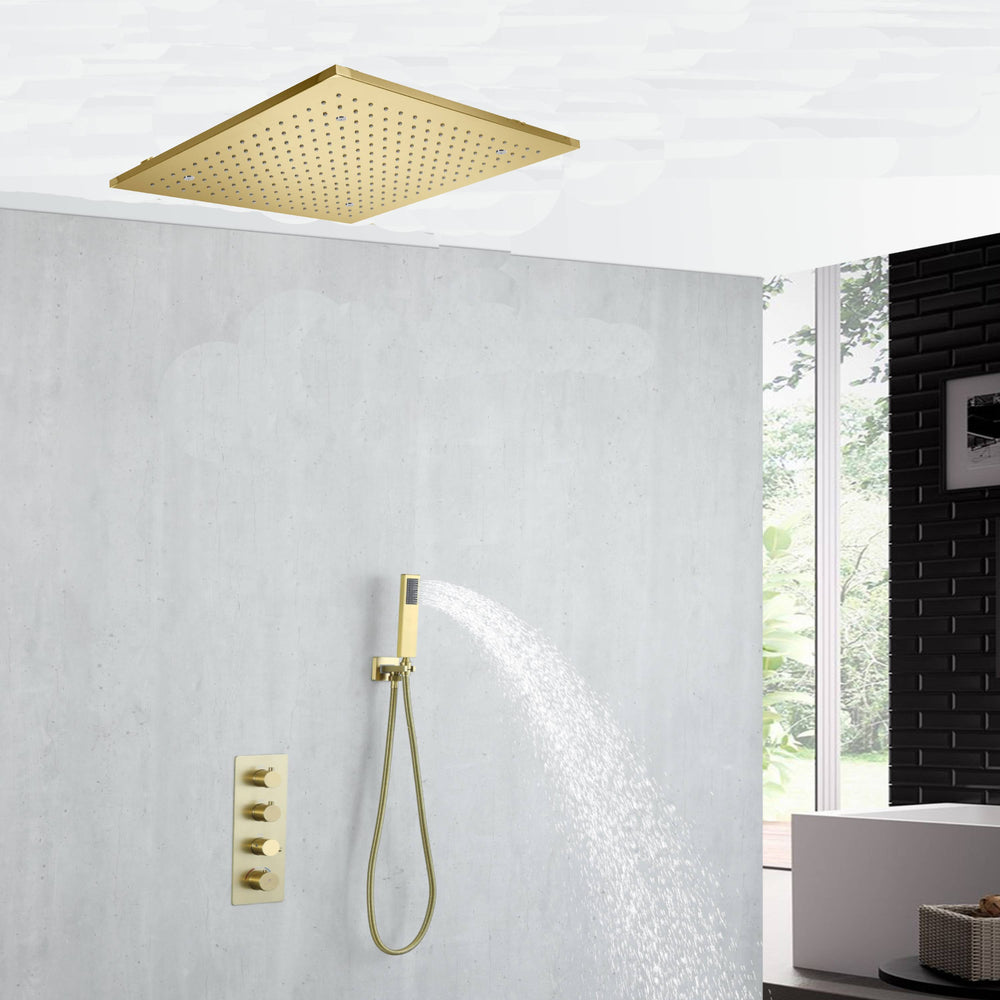 
                  
                    20 inch rain mist ceiling mount Brushed gold 3 way thermostatic shower faucet with handle sprayer
                  
                