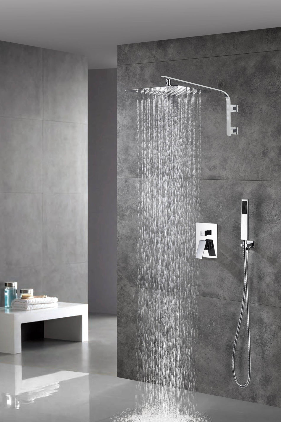 12 Inch Rain head High Arc wall Mount Chrome Shower System single or Two function rough in valve with trim