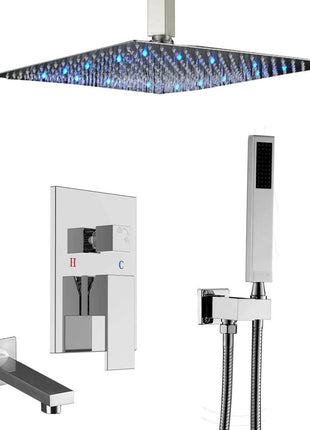 16inch 3 LED colors 3 way valve Chrome Rainfall Shower Faucets with tub spout